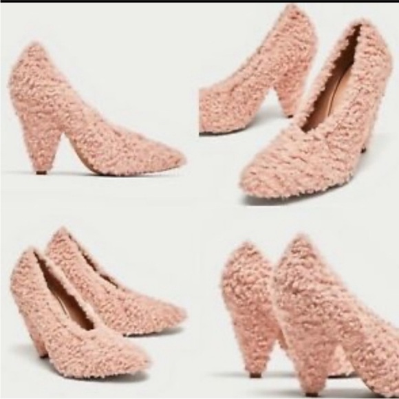 Zara Shearling Pink Heels Sz 7.5 - Picture 4 of 4